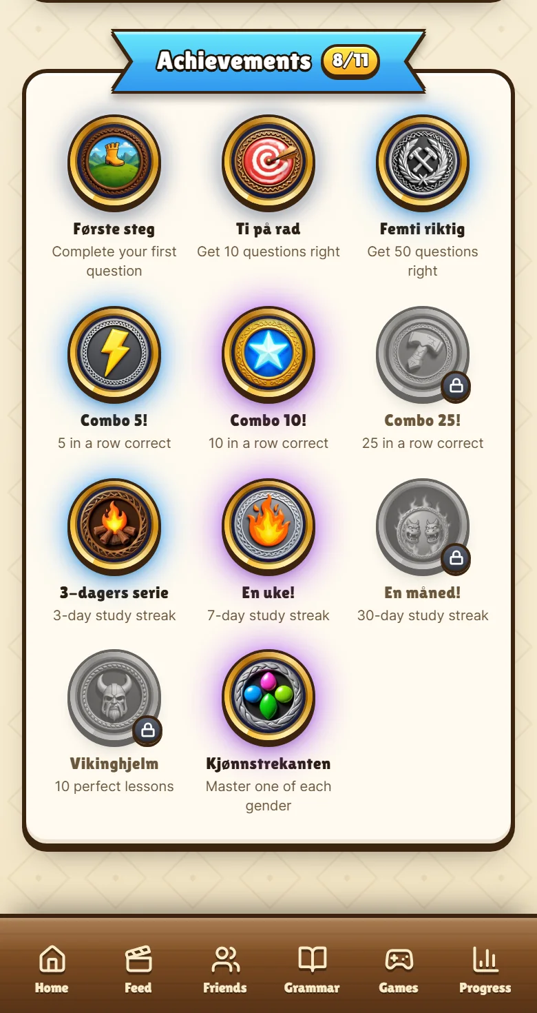 The achievements case: Viking medals that glow when won